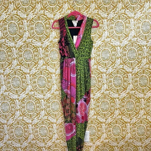 NWT FUZZI Tuta Sleeveless Tulle Stretch Abstract Print Jumpsuit in Strawberry S - Picture 4 of 11